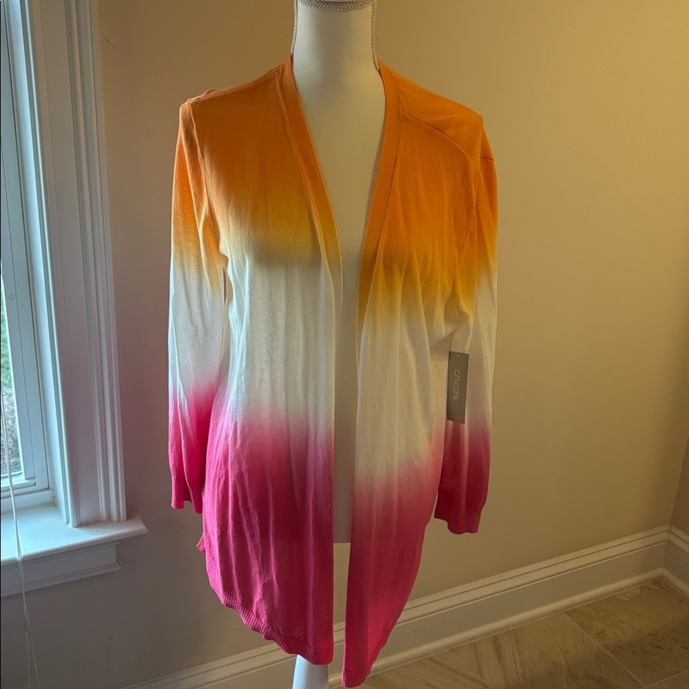 Chico’s NWT Orange and Pink Ombre open front  Cardigan
